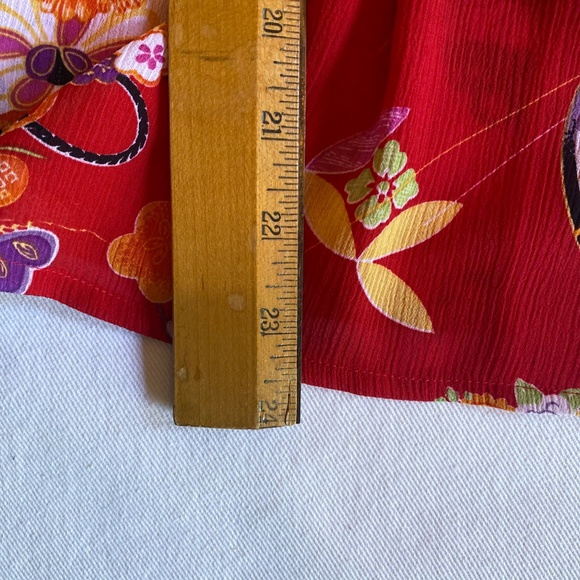 Vtg Michele Michelle Short Sleeve Blouse Sz Med Red Boho Colorful Office Pleated - Picture 9 of 11